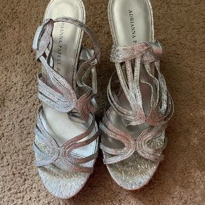 Adrianna Papel Silver glittery heels